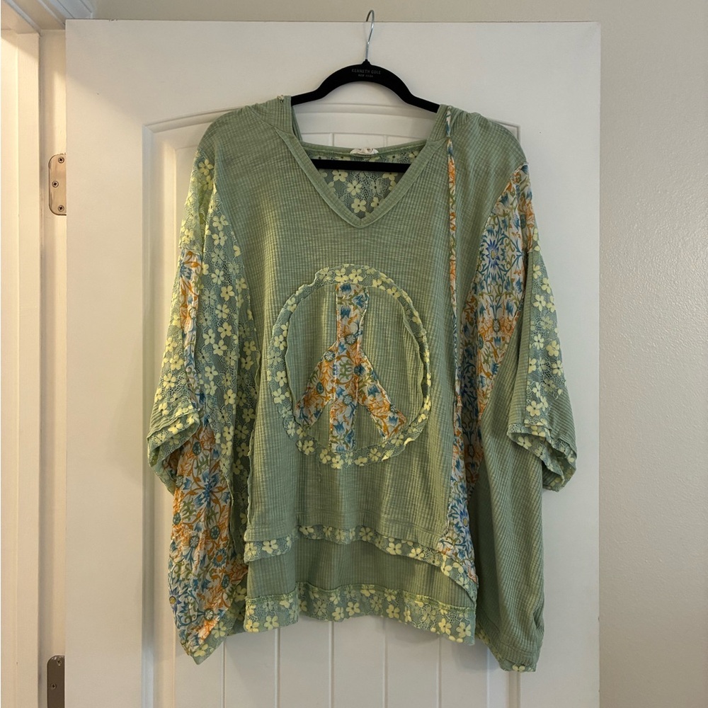 POL Green Floral Peace Sign Hoodie